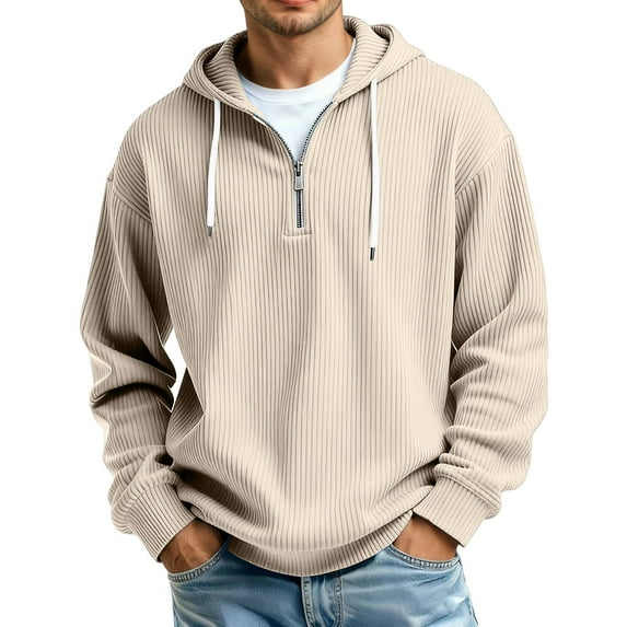 XAOFW Men'S Hoodies Sweatshirts Quarter Zip Solid Color Front Pouch Pocket Outdoor Athletic Fuzzy Fabric Long Sleeve Loose Fashionable Club Party Tops