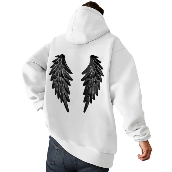 XAOFW Men'S Hoodies Sweatshirts Winter Angel Print Fuzzy Plush Front Pocket Outdoor Streetwear Long Sleeve Loose Fashionable Club Party Tops