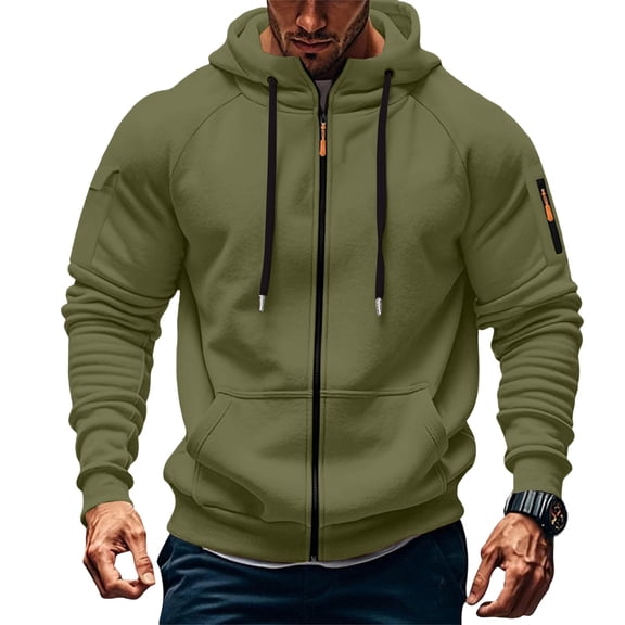 XAOFW Men'S Sweatshirts Hood Fuzzy Full Zip Solid Color Pocket Jacket Outdoor Athletic Long Sleeve Loose Fashionable Club Party Tops