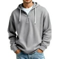 thumbnail image 1 of XAOFW Men'S Sweatshirts Hood Quarter Zip Solid Color Front Pouch Pocket Outdoor Athletic Fuzzy Fabric Long Sleeve Comfortable Stylish Leisure Party Night Pullover, 1 of 5