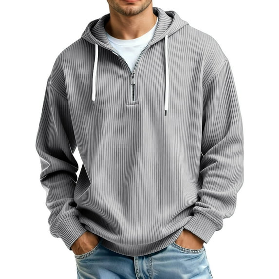 XAOFW Men'S Sweatshirts Hood Quarter Zip Solid Color Front Pouch Pocket Outdoor Athletic Fuzzy Fabric Long Sleeve Comfortable Stylish Leisure Party Night Pullover
