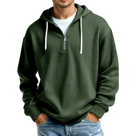 XAOFW Men'S Sweatshirts Hood Quarter Zip Solid Color Front Pouch Pocket Outdoor Athletic Fuzzy Fabric Long Sleeve Cozy Relaxed Fit Holiday Vacation Pullover