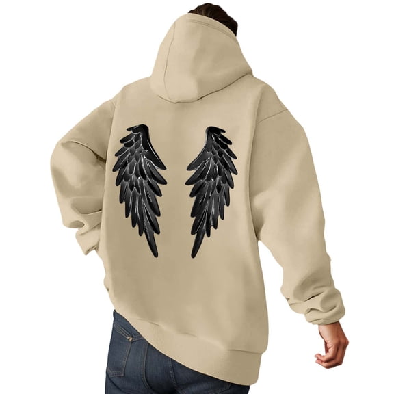 XAOFW Men'S Sweatshirts Hood Winter Angel Print Fuzzy Plush Front Pocket Outdoor Streetwear Long Sleeve Comfortable Stylish Leisure Party Night Pullover