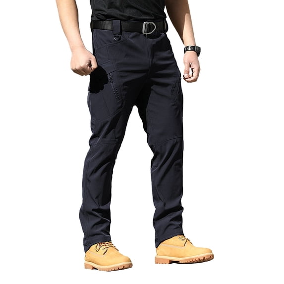XAOFW Men's Casual Pants Solid Color Elastic Waist Stretch Cargo Trousers Workwear Slim Fit Straight Leg Pant With Pockets Holiday Vacation Soft Versatile Trouser