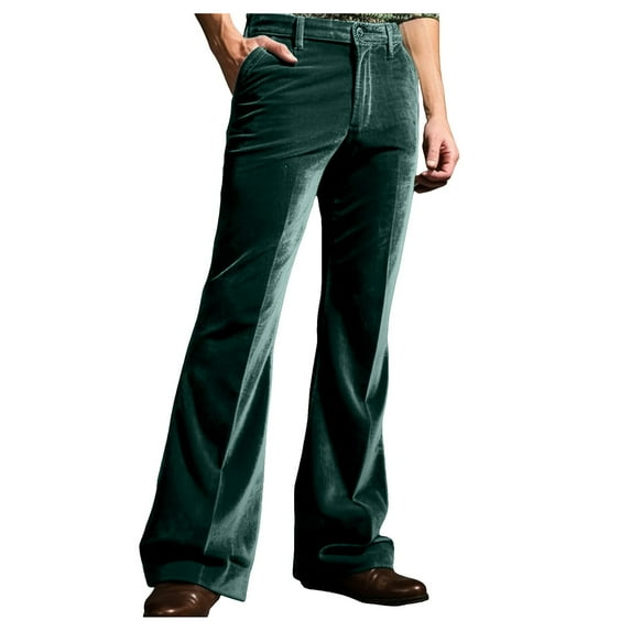 XAOFW Men's Casual Pants Solid Color Elastic Waist Velvet Flared Trousers Wide Leg Pant With Pockets Outdoor Workout Comfortable Stylish Trouser