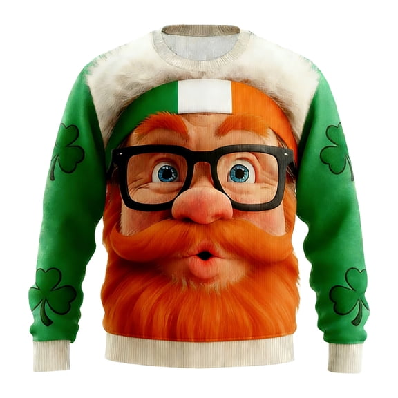 XAOFW Men's Hoodless Sweatshirts St Patrick's Day Fashion Print Pullover Casual Streetwear Relaxed Fit Sweatshirt Long Sleeve Crewneck Soft Breathable Holiday Vacation Top