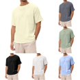 thumbnail image 1 of XAOFW Men's Linen T Shirts Solid Color Short Sleeve Crew Neck Tees Lightweight Beach Tees For Everyday Wear Trendy Top L, 1 of 9