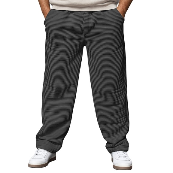 XAOFW Men's Pants Autumn Winter Ribbed Wide Leg Trouser Baggy Straight Loose Fit Pant Comfortable Cozy Club Party Slacks