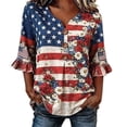 thumbnail image 1 of XAOFW Patriotic Graphic T Shirts For Women 3/4 Sleeve V Neck Button Tee Red White And Blue Print T-Shirts 4th Of July Stylish Top XL, 1 of 4
