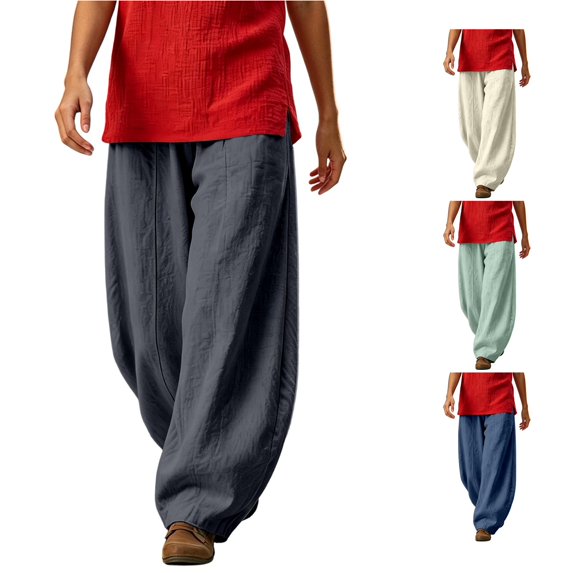 XAOFW Plus Size Wide Leg Pants For Women Loose Fit Elastic Waist Casual Harem Trousers Everyday Comfort Palazzo Pants For Women Stylish Bottoms XXXL