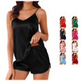 thumbnail image 1 of XAOFW Silk Satin Pajamas For Women Set Sleeveless Crewneck Solid Color Tops And Shorts Soft Cozy 2 Piece Sleepwear Loungewear Sets Breathable Nightwear L, 1 of 5