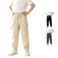 thumbnail image 1 of XAOFW Slim Fit Boys Cargo Pant With Elastic Drawstring Waist Solid Color Straight Leg Trousers Kids Back To School Jogger Pants Soft Bottom 13-14 Years, 1 of 7