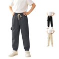 thumbnail image 1 of XAOFW Slim Fit Boys Cargo Pant With Elastic Drawstring Waist Solid Color Straight Leg Trousers Kids Back To School Jogger Pants Versatile Bottoms 8-9 Years, 1 of 7