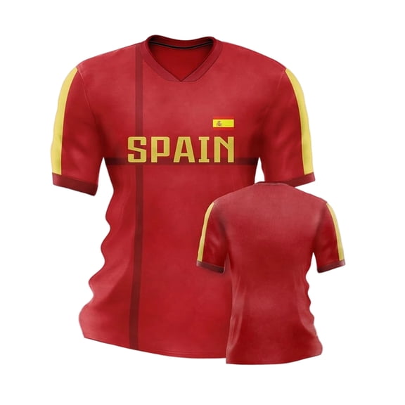 XAOFW Spain Shirts For Men Short Sleeve Crewneck Tops Spain Flag Print Soccer T Shirts Casual Summer Workout Shirts For Man S