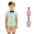 thumbnail image 1 of XAOFW Toddler Boys Girls Back To School Shirts Short Sleeve Lapel Collar Button Front Striped Shirts Child Kids First Day Of School Shirts Breathable Tops 4-5 Years, 1 of 8