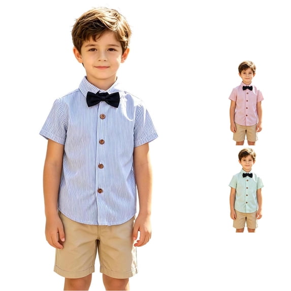 XAOFW Toddler Boys Girls Back To School Shirts Short Sleeve Lapel Collar Button Front Striped Shirts Child Kids First Day Of School Shirts Stylish Tops 18-24 Months