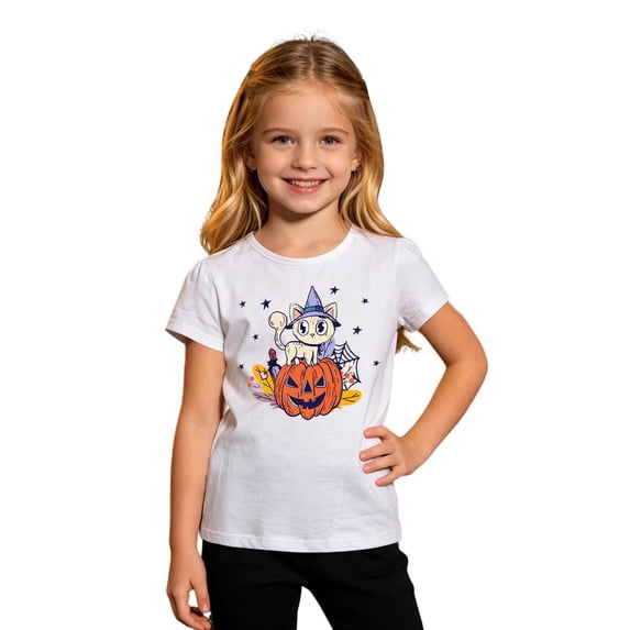 XAOFW Toddler Boys Girls Halloween T Shirts Short Sleeve Round Neck Cartoon Print Tees Children Holiday Celebration T-Shirts Versatile Tops 4-5 Years