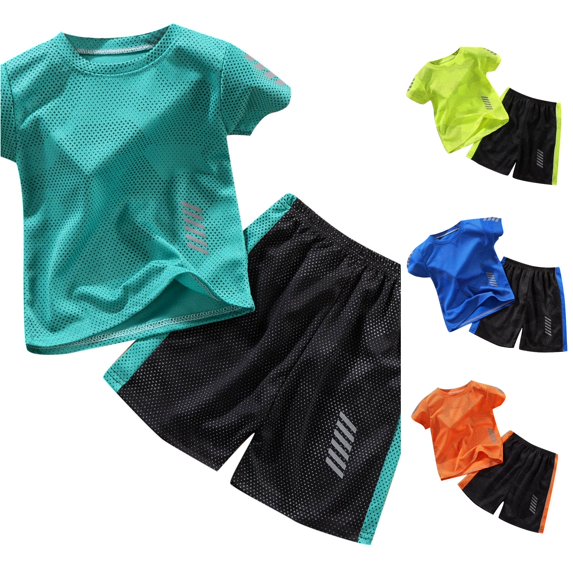 XAOFW Toddler Boys Girls Outfits Short Sleeve Top Mesh Shorts Kids Summer Quick Drying Tracksuit Set 10-12 Years