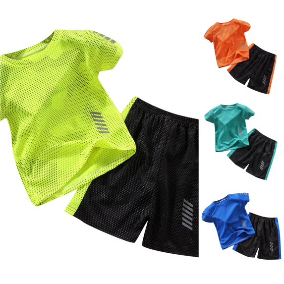 XAOFW Toddler Boys Girls Outfits Short Sleeve Top Mesh Shorts Kids Summer Quick Drying Tracksuit Set 8-9 Years