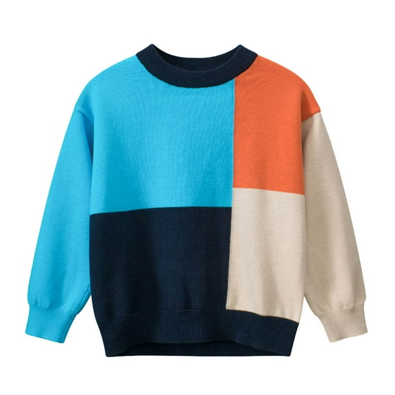 XAOFW Toddler Boys Girls Sweater Long Sleeve Patchwork Warm Knitted Pullover Knitwear Tops