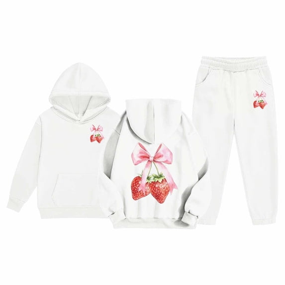XAOFW Toddler Girl 2 Piece Outfits Long Sleeve Strawberry Graphic Hoodie Sweatpants Kids Autumn Winter Cozy Tracksuit Sets 2-3 Years