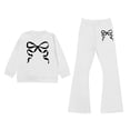 thumbnail image 1 of XAOFW Toddler Girl Outfits Short Sleeve Bowknot Graphic Tee Flared Pants Kids Girls Summer Autumn Cute Clothes Sets 5-6 Years, 1 of 4
