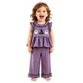 thumbnail image 1 of XAOFW Toddler Girls Halloween Outfits Sleeveless Pumpkin Print Plaid Vest T Shirt Tops Ruffles Pants 2 Piece Back To School Casual Holiday Sets Stylish Clothes Sets 6-12 Months, 1 of 9