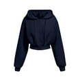 thumbnail image 1 of XAOFW Women'S Hoodies Sweatshirts Drawstring Crop Oversized Fall Long Sleeve Solid Color Soft Cozy Holiday Vacation Tops, 1 of 3