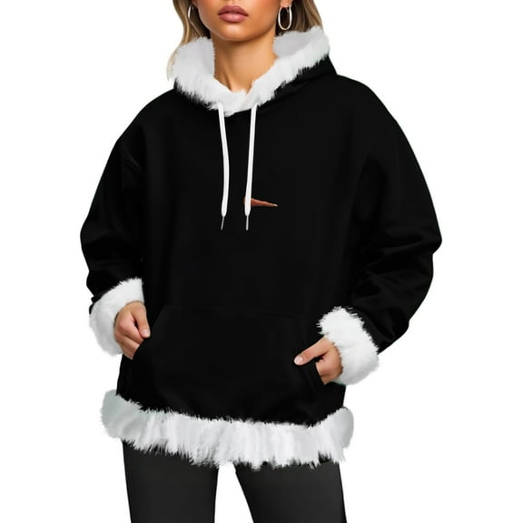 XAOFW Women'S Hoodies Sweatshirts Fuzzy Warm Winter Long Sleeve Plush Solid Color Soft Cozy Holiday Vacation Tops