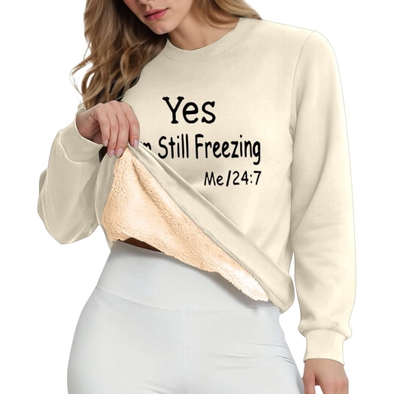 XAOFW Women'S Hoodless Sweatshirts Loose Crewneck Letter Printed Plush Long Sleeve Breathable Fashionable Outdoor Activities Pullover