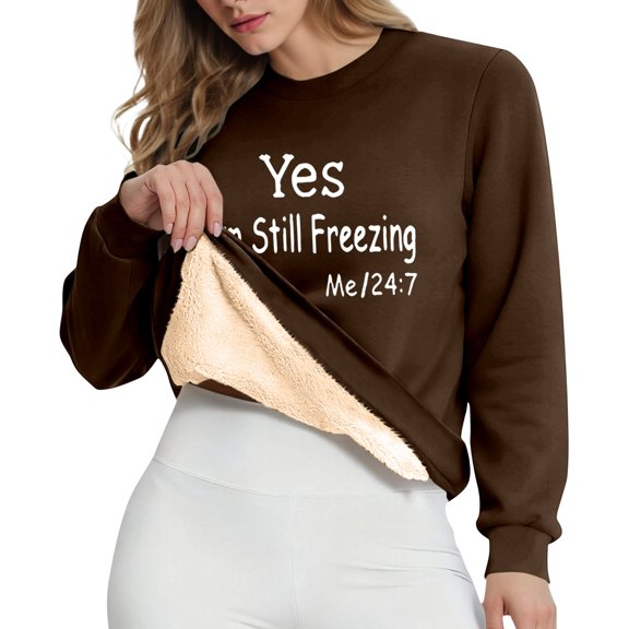 XAOFW Women'S Hoodless Sweatshirts Loose Crewneck Letter Printed Plush Long Sleeve Stylish Roomy Holiday Vacation tops