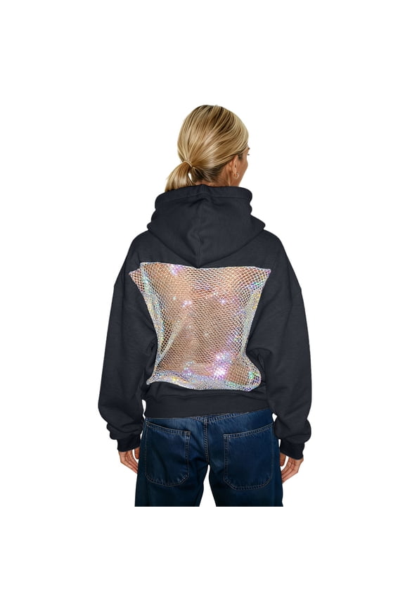 Women'S Sweatshirts Hood Autumn Winter Backless Mesh Streetwear Outings Long Sleeve Solid Color Roomy Leisure Stylish Casual Daily Wear Pullover