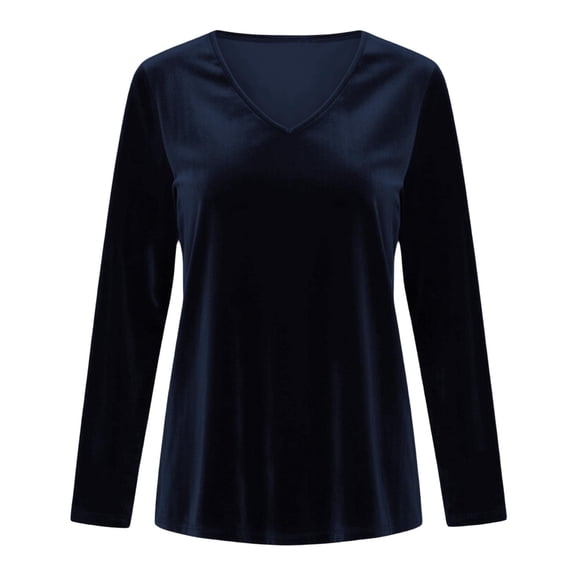 XAOFW Women'S T Shirts Autumn Winter Velvet V Neck Loose Long Sleeve Solid Color Fashionable Cozy Outdoor Activities Tee