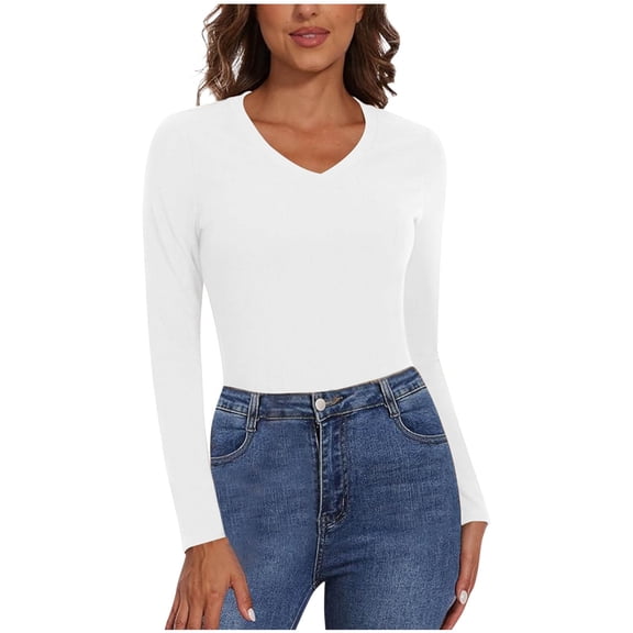 XAOFW Women'S T Shirts Basic Shirt Round Neck Everyday Fabric Blended Material Versatile Layering Piece Long Sleeve Solid Color Breathable Stylish Party Night Tees