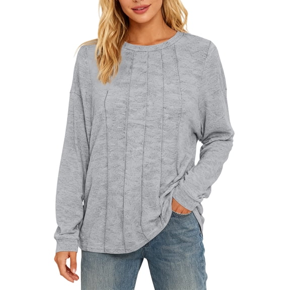 XAOFW Women'S T Shirts Classic Crewneck Everyday Basic Shirt Ladies Long Sleeve Solid Color Fashionable Cozy Outdoor Activities Tee