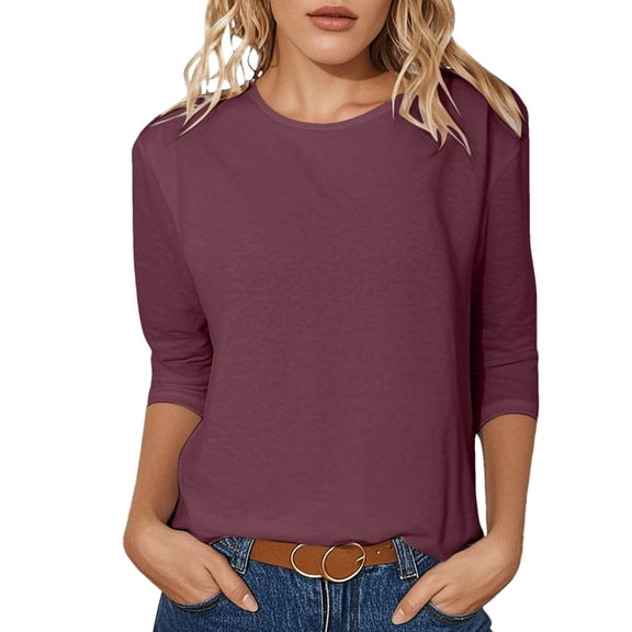XAOFW Women'S T Shirts Fashion Crewneck Stretch Long Sleeve Solid Color Comfort Soft Casual Daily Wear Tops
