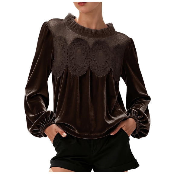 XAOFW Women'S T Shirts Fashion Ruffle Collar Elegant Textured Peplum Autumn Seasons Long Sleeve Solid Color Comfort Soft Casual Daily Wear Tops