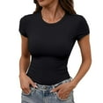 thumbnail image 1 of XAOFW Women'S T Shirts Fashion Slim Crew Neck Basic Shirt Stretchy Ladies Short Sleeve Solid Color Comfort Soft Casual Daily Wear Tops, 1 of 4