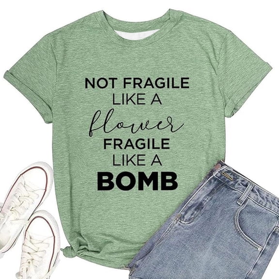 XAOFW Women'S T-Shirts Letter Print Crew Neck Everyday Short Sleeve Fashionable Cozy Casual Daily Wear Tee