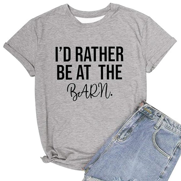 XAOFW Women'S T-Shirts Letter Prints Round Neck Short Sleeve Soft Breathable Holiday Vacation Tee