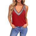 thumbnail image 1 of XAOFW Women'S T Shirts Solid Color Sequin Tank Summer Sleeveless V-Neck Comfort Soft Casual Daily Wear Tops, 1 of 4