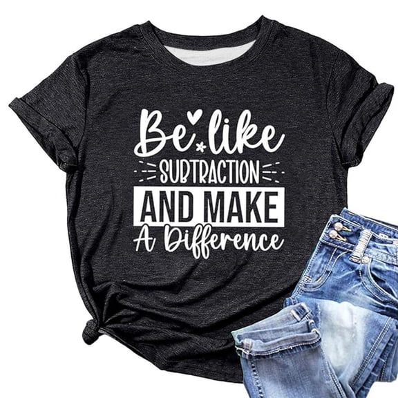 XAOFW Women T-Shirts Letter Printed Round Neck Short Sleeve Comfortable Stylish Party Tops