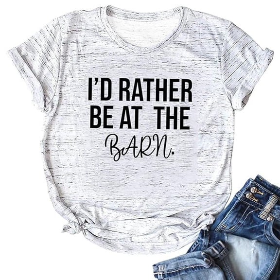 XAOFW Women T-Shirts Letter Prints Round Neck Short Sleeve Fashionable Cozy Casual Daily Wear Tops