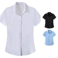 thumbnail image 1 of XAOFW Women's Button Down Shirts Short Sleeve Solid Color Elastic Slim Fit Breathable Shirt For Formal Wear Stylish Tops XXL, 1 of 5
