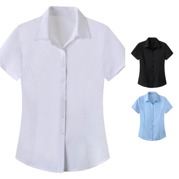 XAOFW Women's Button Down Shirts Short Sleeve Solid Color Elastic Slim Fit Breathable Shirt For Formal Wear Stylish Tops XXL