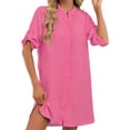 thumbnail image 1 of XAOFW Women's Casual Dresses Classic Solid Color Short Sleeve V Neck Button Down Shirt Dress With Pockets Outdoor Activities Comfortable Stylish, 1 of 7