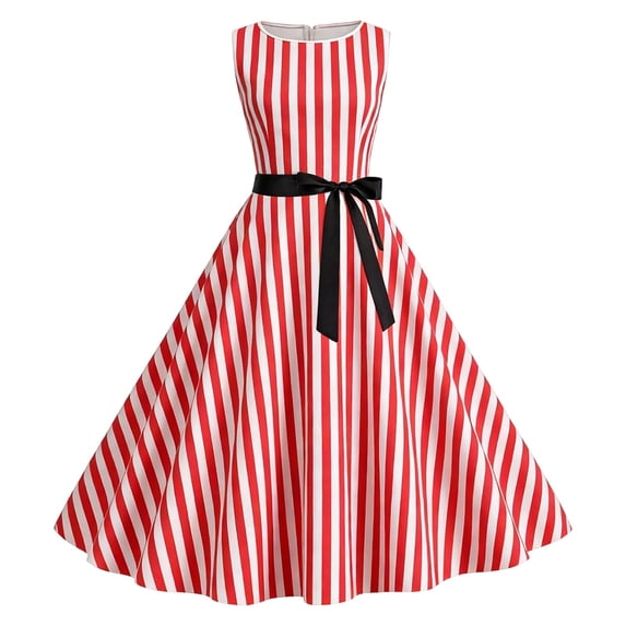 XAOFW Women's Casual Dresses Fashion Carnival Sleeveless Scoop Neck Flowy Striped Dress With Pockets Evening Party Versatile Cozy Sundress