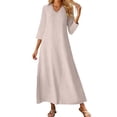 thumbnail image 1 of XAOFW Women's Casual Dresses Retro Solid Color Three Quarter Sleeve V Neck Shirt Dress Outdoor Activities Versatile Cozy Sundress, 1 of 6
