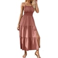 thumbnail image 1 of XAOFW Women's Casual Dresses Solid Color Sleeveless Tiered Slim Fit Bodycon Midi Dress Club Party Soft Breathable Sundress, 1 of 6