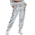 thumbnail image 1 of XAOFW Women's Casual Pants Carnival Shiny Elastic Waist Tapered Joggers Trousers Straight Leg Pant Outdoor Workout Soft Breathable Slacks, 1 of 4